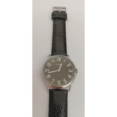 VINTAGE Mondia ανδρικό ρολόι με ασημένιο καντράν και μαύρο δερμάτινο λουράκι (VIN54 - 1-570-1)